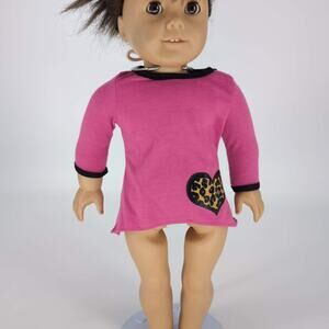 Unbranded Hot Pink Long Sleeve Doll Heart Top or Mini Dress for 18" Dolls - GUC